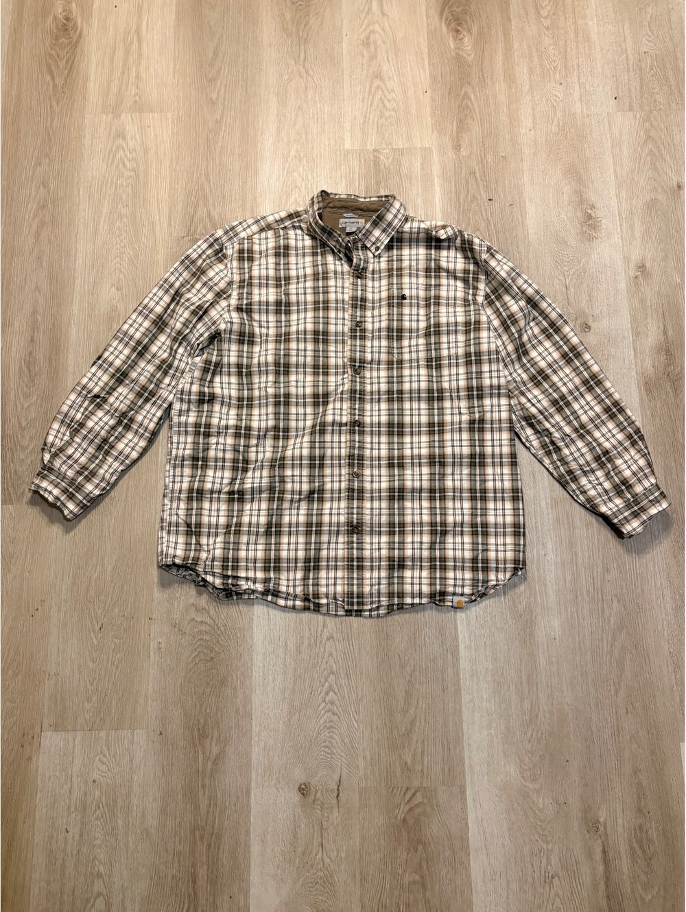 Carhartt Brown & White Flannel Shirt Size XXL Button Up Workwear Fall Skater